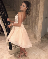 Sexy Spaghetti Straps V Neck Homecoming Dress | Chic Appliques Flowers Short Homecoming Dress
